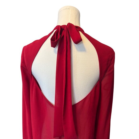 2/$30 ZARA Candy Apple Red Small Sheer Backless Blouse Back Neck Tie - Picture 11 of 14
